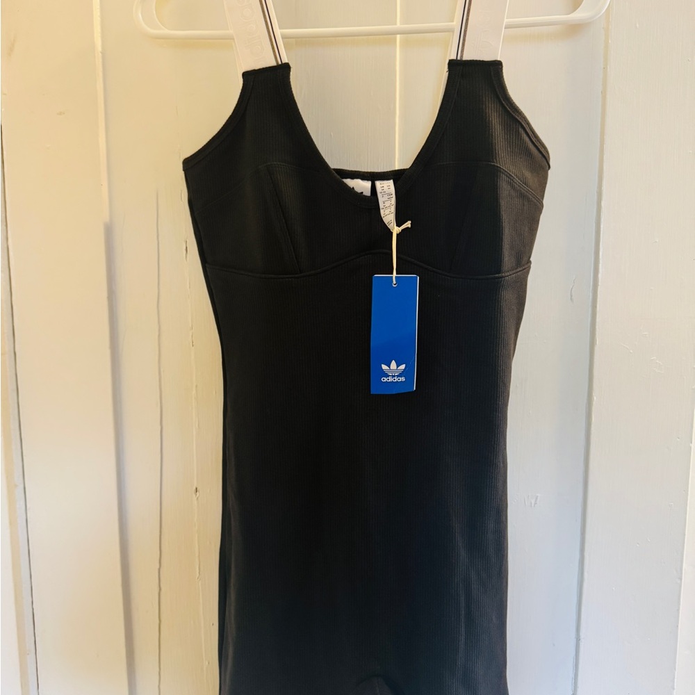 Adidas Black Athletic Spaghetti Strap shorts Jumpsuit.